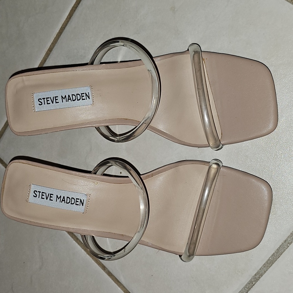 Steve Madden Women's Beige Heels with Clear Straps
